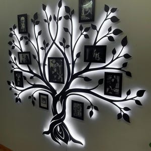 LED-fotokollage, släktträd i trä, familjefotoramar, present till 1-årsdagen av bröllopet, LED-väggdekoration