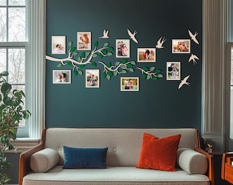 Marcos de fotos de collage, collage de árbol genealógico, ramas de árbol genealógico de madera con marcos de fotos, regalo de collage de fotos para abuelos