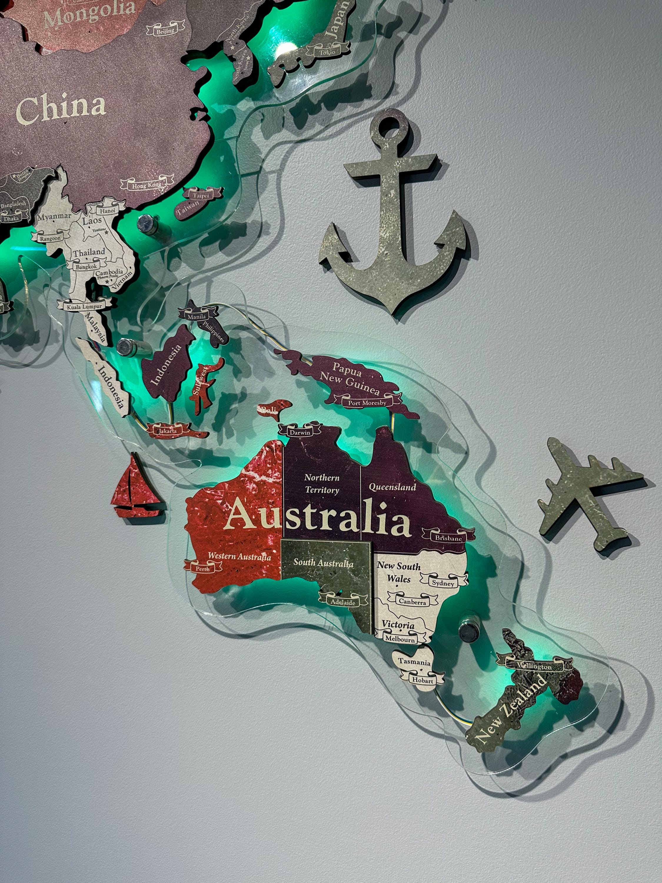 Map Backlit Graphic 3D Led World Map, 3D Backlit Map, Wood Travel Map, Push Pin Map, Gift ...