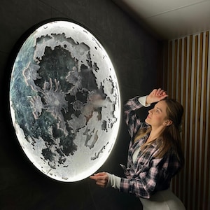 Moon Led Light, Unique Celestial Home Decor, Large Moon Wall Lamp With Led, Led Wall Decor