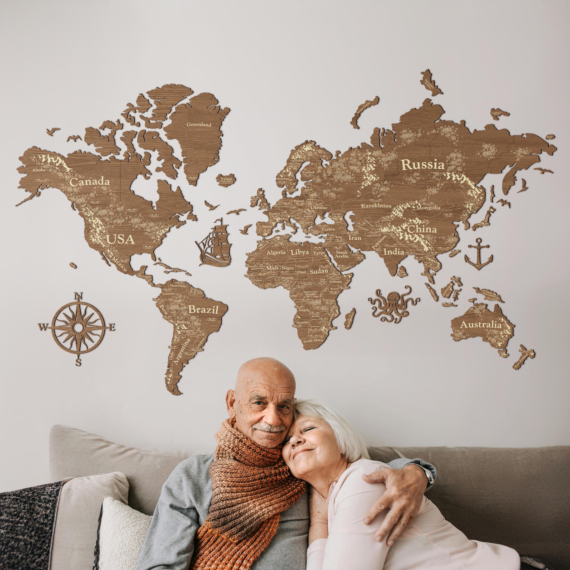 H23K24 KARE MONDO モンド デスク 世界地図 ワールドマップ 3D Wooden World Map Multilayered Cappuccino Сolor