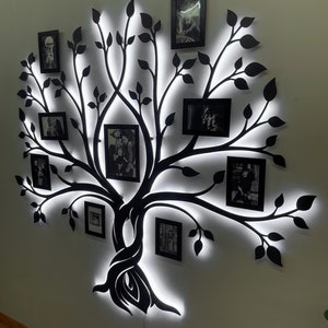 Led Photo Collage, Wooden Family Tree, Family Photos Frames, 1st Wedding Anniversary Gift, Led Wall Decor