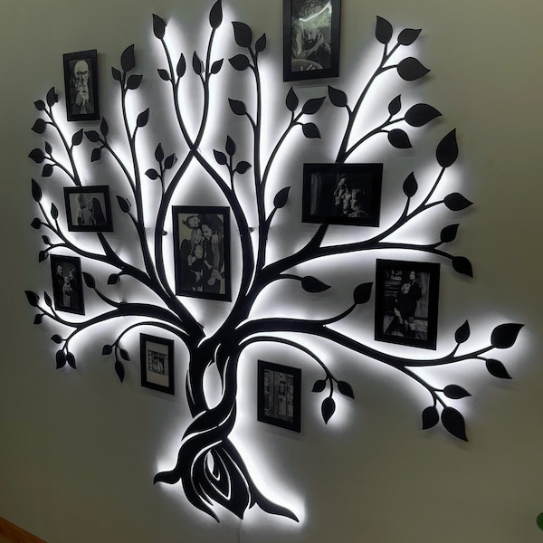 Collage di foto a LED, albero genealogico in legno, cornici per foto di famiglia, regalo per il primo anniversario di matrimonio, decorazione da parete a LED