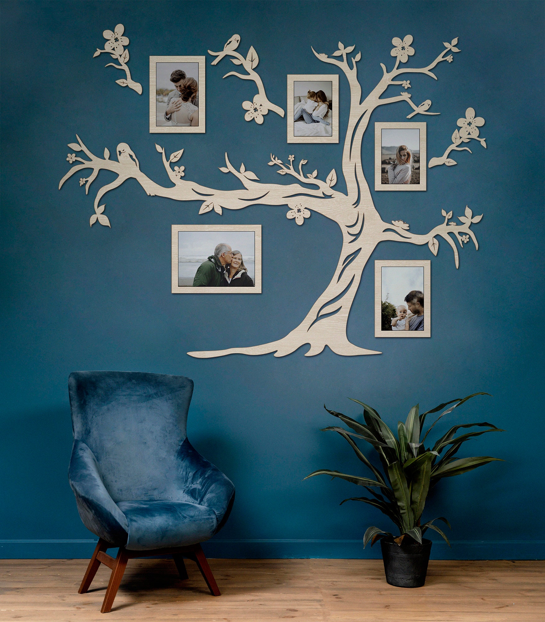 Family Tree Wall Art Decor Family Photos Collage Wooden Tree Etsy