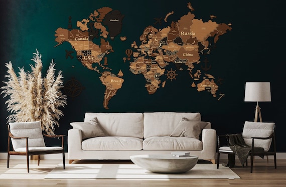 Carte du monde en bois 3D carte 3D pour marquer les voyages - Etsy France