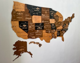 Extra Large 3D US Map With States Borders, Names, Capitals, Wooden Wall Map Art, Push Pin US Map, Family Travel Map,Graduation Gift