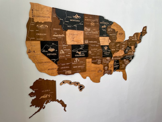 3D Wooden Map of the US  US Wall Map – Wooden World Map