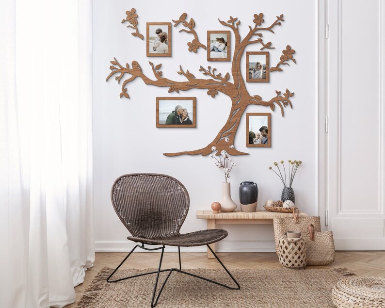 Family Tree Wall Art Decor Family Photos Collage Wooden Tree Etsy