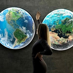Lámpara de globo atmosférica, arte de pared moderno con iluminación de la Tierra, globo regulable con control remoto, decoración de globo LED 3D, lámpara de pared de la Tierra