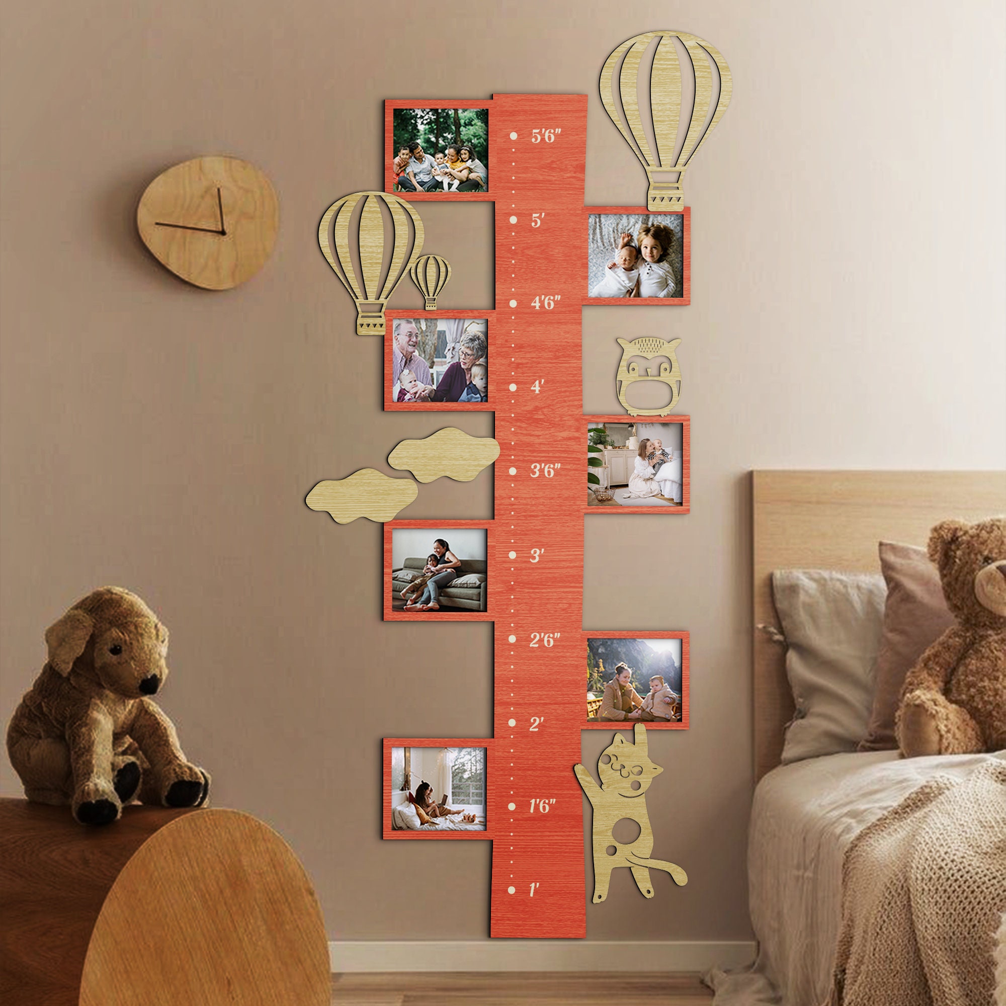 Cartello Misura Altezza Bambini In Legno - Grafico Crescita Con Animali, Decorazione Camera Bambini - Foto 10