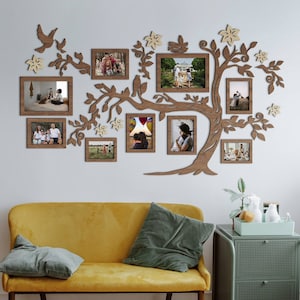 Large Wall Decorations Easy To Stick, Family Tree Wall Decal, Wooden Family Tree With Photo Frames, Organizer For Family Photos