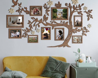 Large Wall Decorations Easy To Stick, Family Tree Wall Decal, Wooden Family Tree With Photo Frames, Organizer For Family Photos
