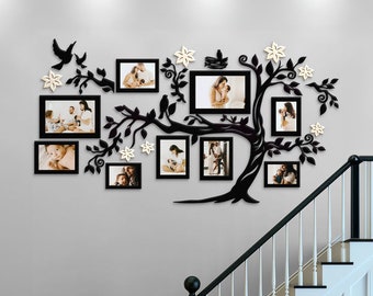 Grande albero genealogico con cornici per foto, decorazioni da parete per soggiorno, camera da letto, ingresso, albero genealogico in legno, adesivo da parete facile da installare