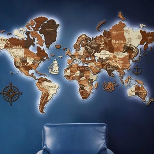 3D-LED-Hintergrundbeleuchtung, Landkarte aus Holz, Wandkarte mit LED-Leuchten, RGB-LED-3D-Landkarte, Wandlichtkarte, Boss-Jubiläumsgeschenk