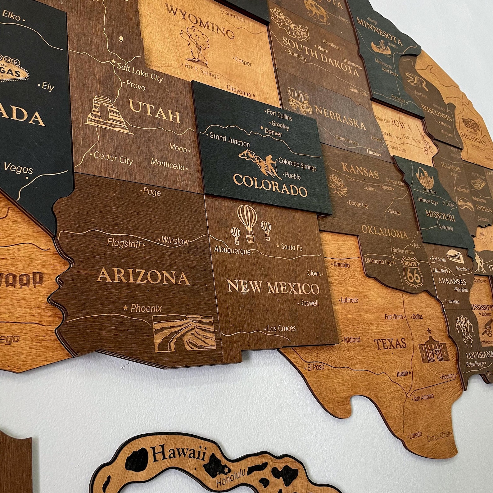 Large Push Pin Map of United States, Wooden 3D USA Map With Famous ...