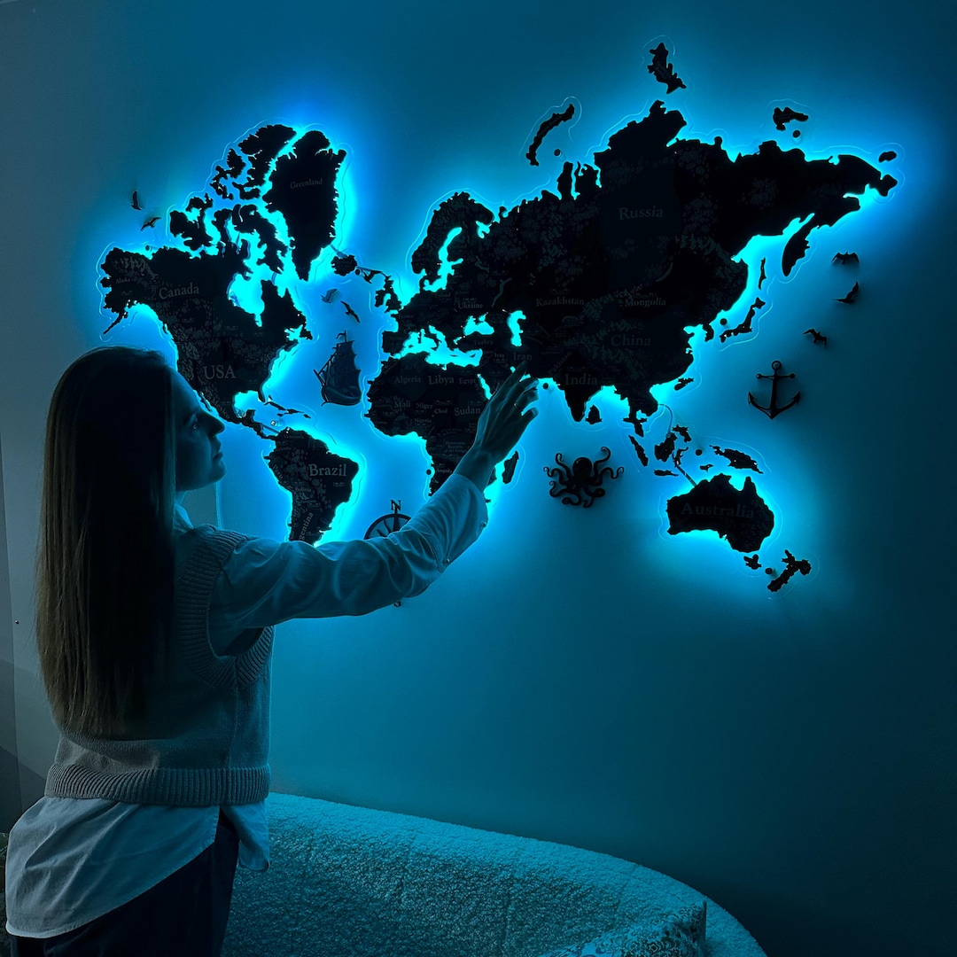 Led World Map, 3D World Map Led, 3D World Map Blue, 3D World Map Wood ...