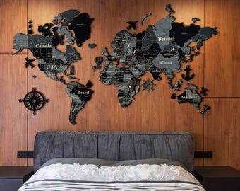 Mapa mundial 3D grande, mapa XXL para marcar viajes, mapa de pared extragrande, mapa mundial con chinchetas