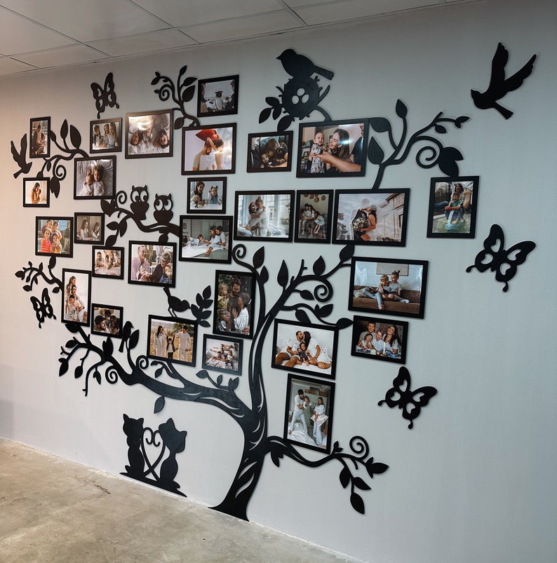 Arte mural de árbol genealógico de madera, collage de fotos familiares grandes enmarcadas, árbol de la vida de madera, regalo para padres, regalo para el primer aniversario de bodas imagen 8