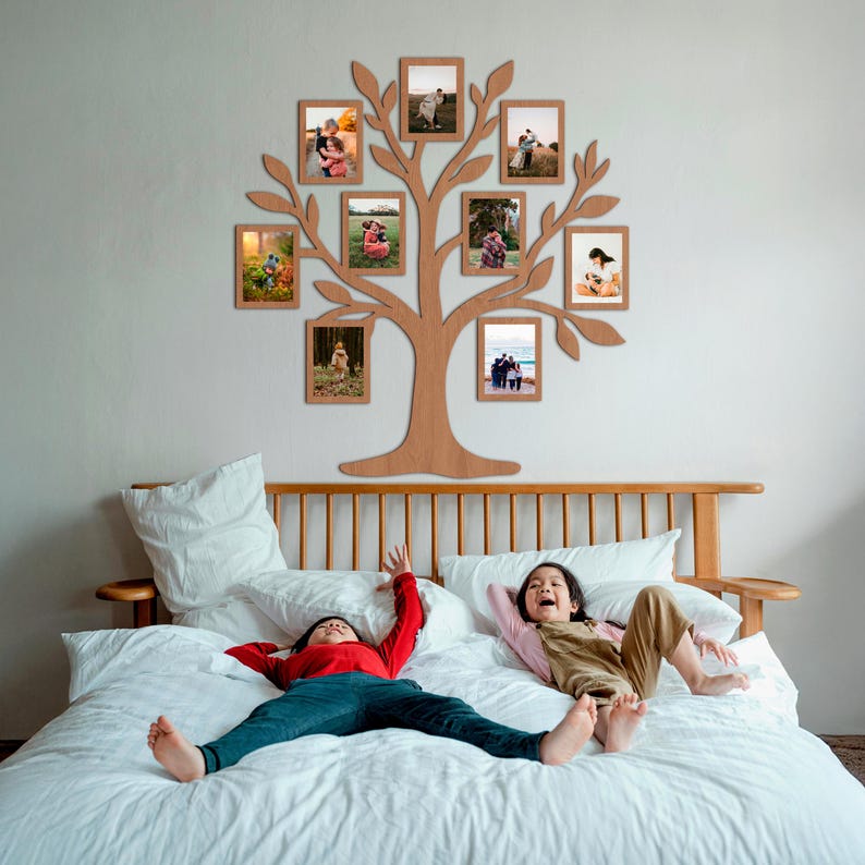 LED Tree Wall, Family Photo Collage Frame for Wall, Wood Family Tree ...