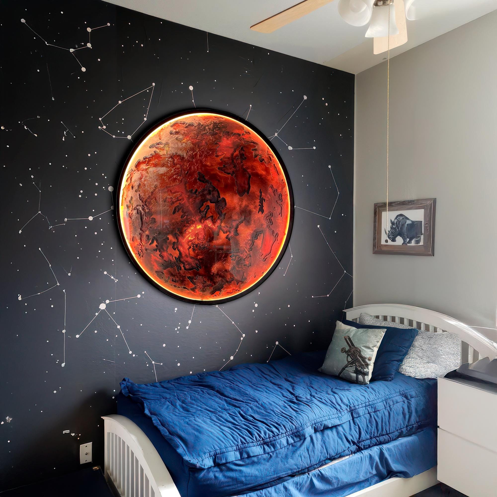 火星LEDウォールアート、惑星ウォールライト、モダンLEDランプ、装飾的