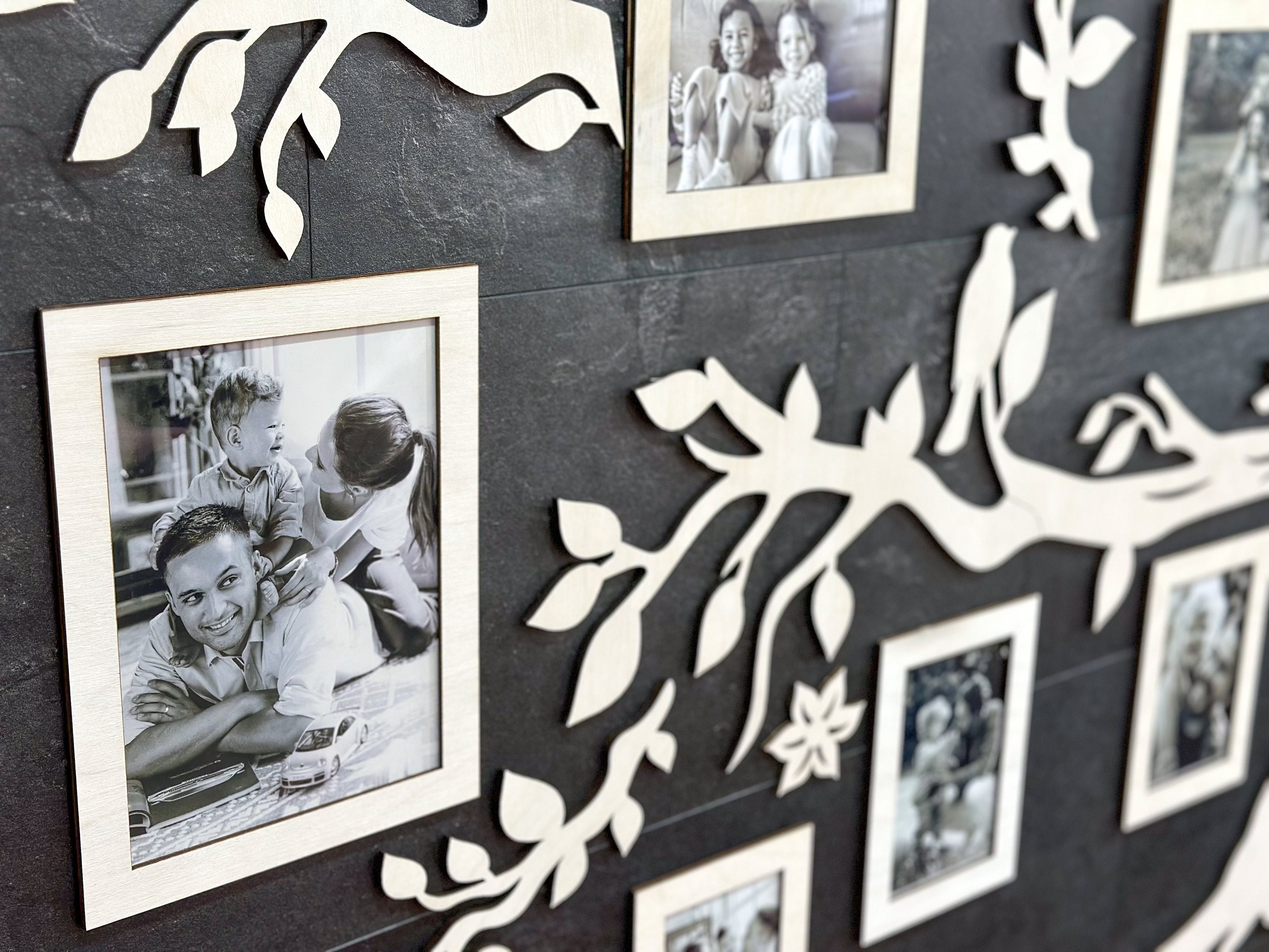 Photo Tree Frame Large Wooden Family Tree With Photo Frames, Family Tree Art, Wooden ...