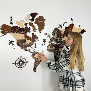 3D Weltkarte, Pinnwandkarte Familie, 3D Weltkarte Wandkunst, Holz Weltkarte Pin, 3D Holz Weltkarte, Family Travel Map