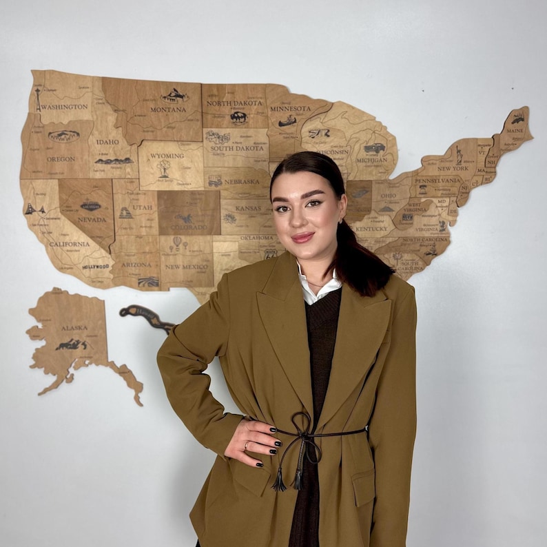 Große 3D USA Holzkarte mit berühmten Sehenswürdigkeiten, tolles Reisegeschenk Bild 10