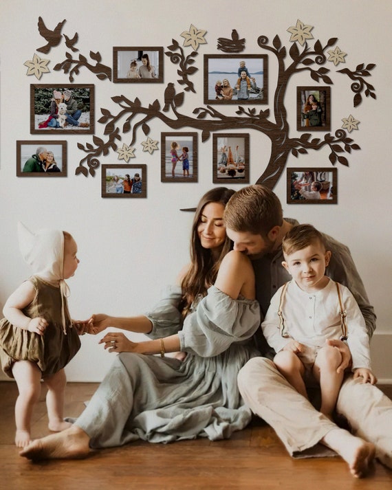 Marcos de fotos familiares, collage de fotos de madera, árbol de