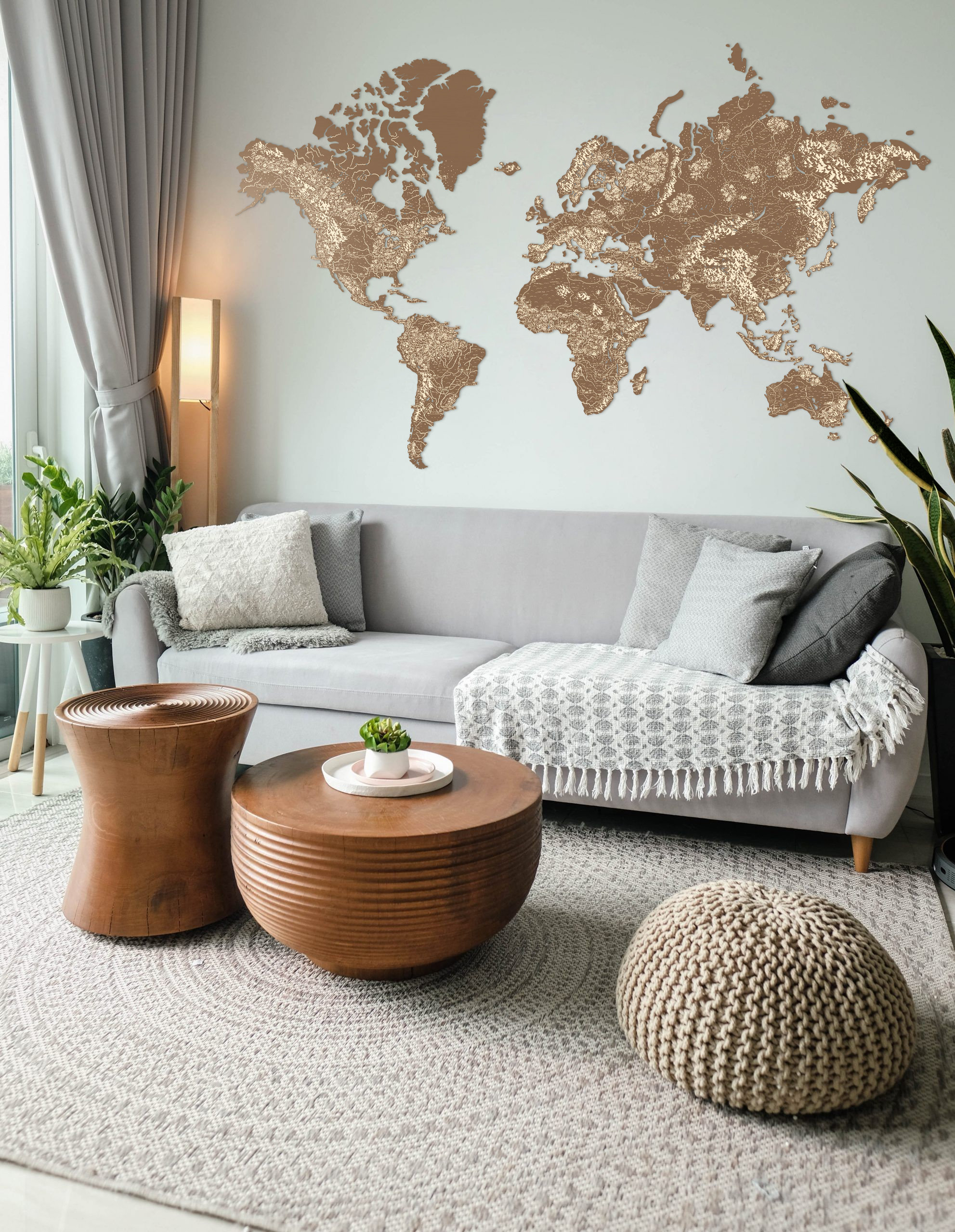 Helle Holz Weltkarte, Weltkarte Wandkunst, Wanddeko Wandbild, Einzigartige Wohndekor Ideen, Große Wandsticker