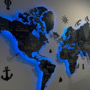 3D-wereldkaart met led, ledkaart van de wereld, wereldkaart met spelden, houten wereldkaart met steden, wereldkaart kunst aan de muur, verlichte wereldkaart