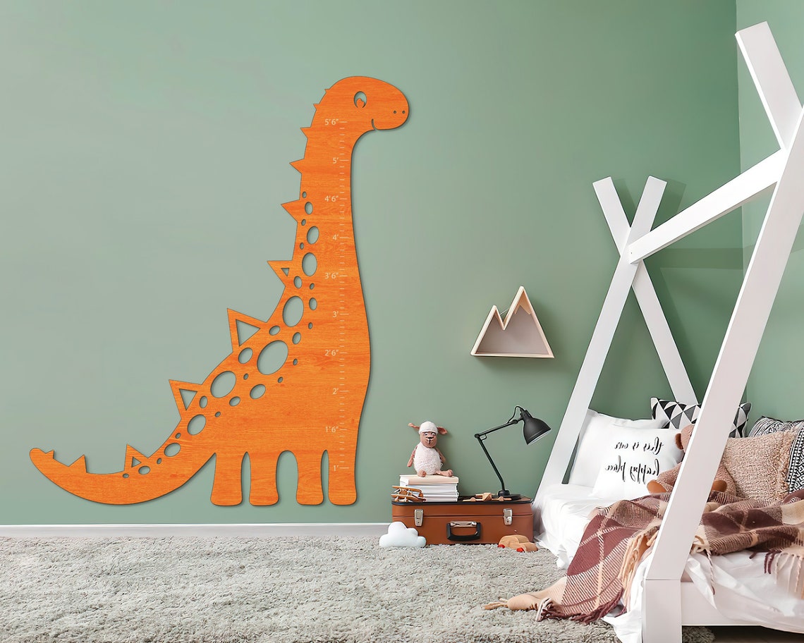 Dino Wall Art Height Chart Wooden Growth Chart Wooden Height Etsy