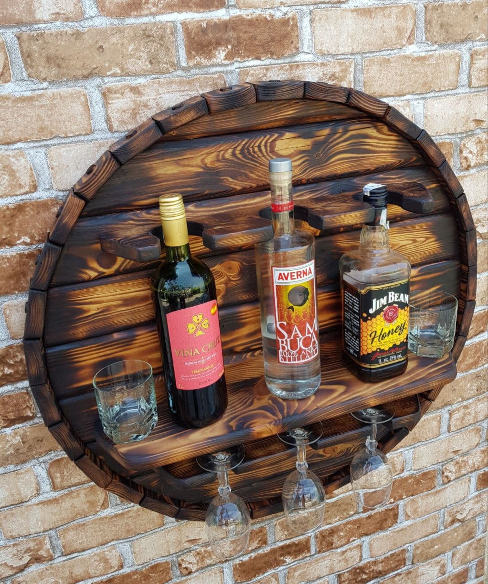 Wooden Wine Rack Wood Wine Holder Round Wall Shelf To Keep Etsy
