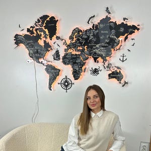 Mapa świata na ścianę, mapa świata LED 3D, spersonalizowana mapa podróży, drewniana mapa świata pinezką, dekoracja nad łóżkiem, tablica korkowa wystrój apartamentu