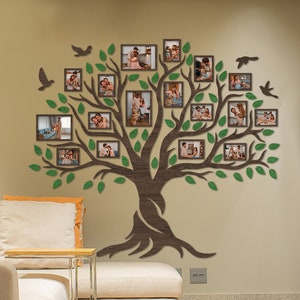Photo Frames Wall Collage, Family Wall Art, 5th Wedding Anniversary Gift, Wooden Family Tree With Photo Frames, Wooden Tree Of Life