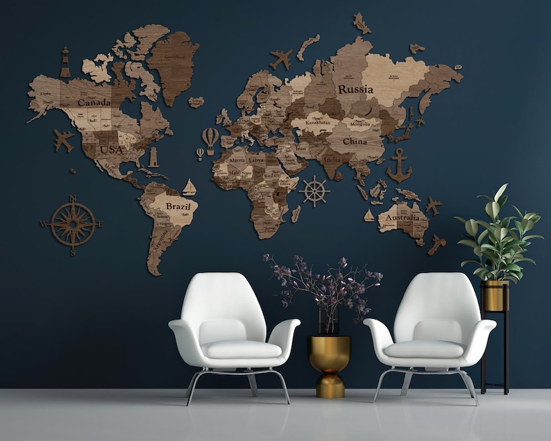 Grande carte du monde en bois 3D carte du monde 3D pour - Etsy France