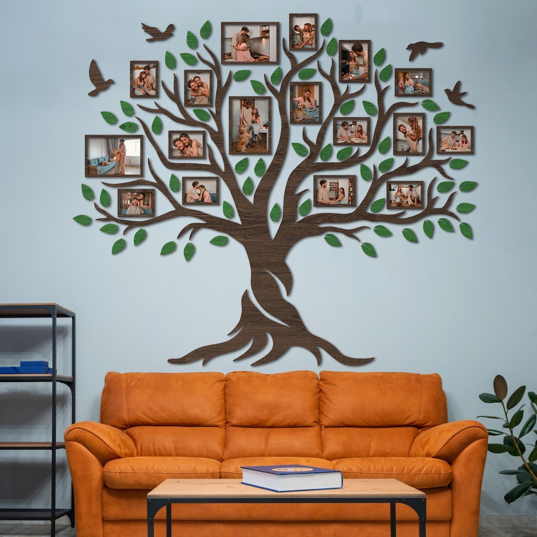 Family Photos Wall Collage Tree, 5th Wedding Anniversary Gift, Wooden ...
