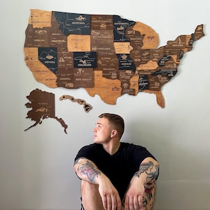 US Wall Map, Wooden Wall Map Art, 3D Map Of United States, Wooden Push Pin US Map, Blank Wall Map For Classroom, New Apartment Decor