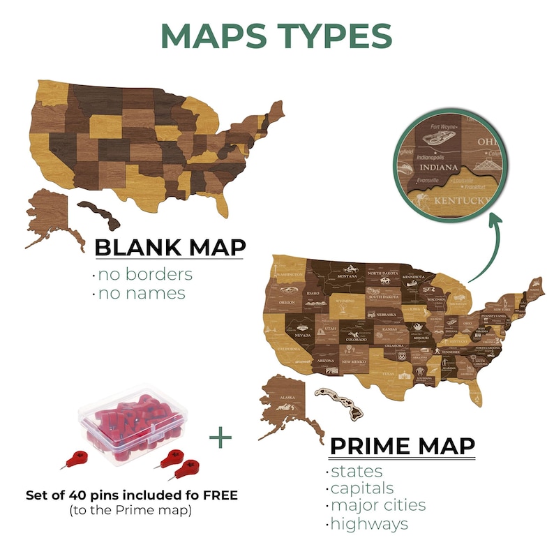 Große 3D USA Holzkarte mit berühmten Sehenswürdigkeiten, tolles Reisegeschenk Bild 5