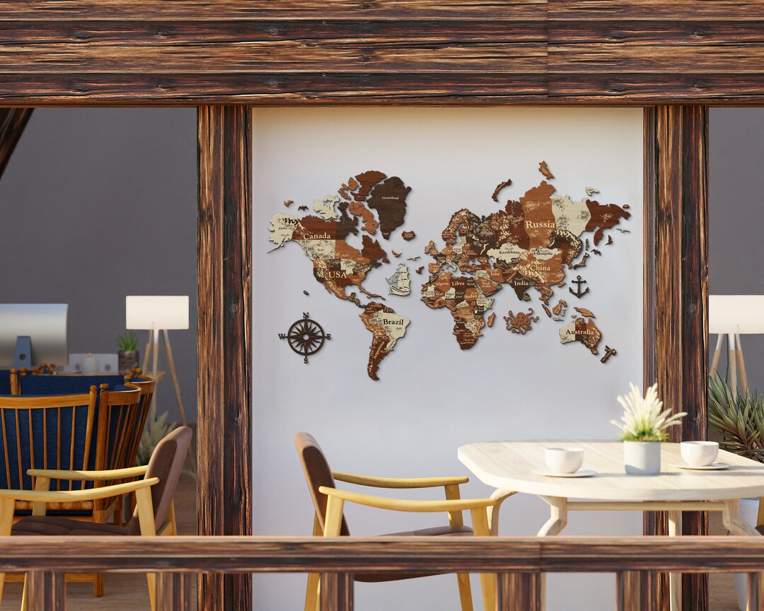 3D Family Travel Map in Walnut and Rosewood Colors, Extra Large 3D Wood ...