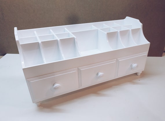 Bathroom Organizer Cosmetic Storage, White Wooden Makeup Storage