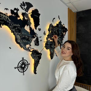 Carte du monde 3D à LED, carte du monde 3D en bois avec épingles, carte du monde LED, carte du monde 3D avec LED, carte murale LED en bois, carte du monde