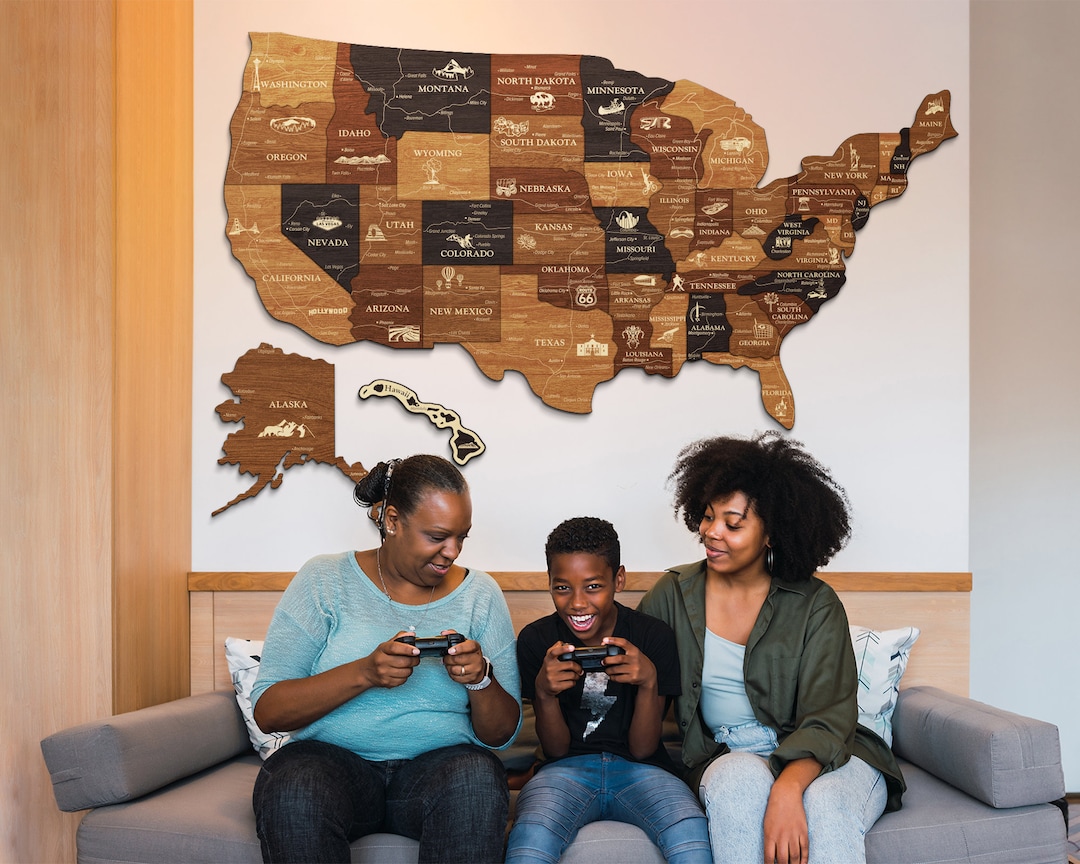 USA Wooden Wall Map, Wood Map of United States, US Travel Map, Push Pin ...