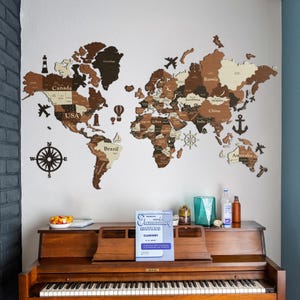 3D houten wereldkaart, kunst aan de grote muur, houten muurkaart, muurkaart van de wereld, reisdecor, housewarmingcadeau, cadeau voor echtgenoot, beschikbaar