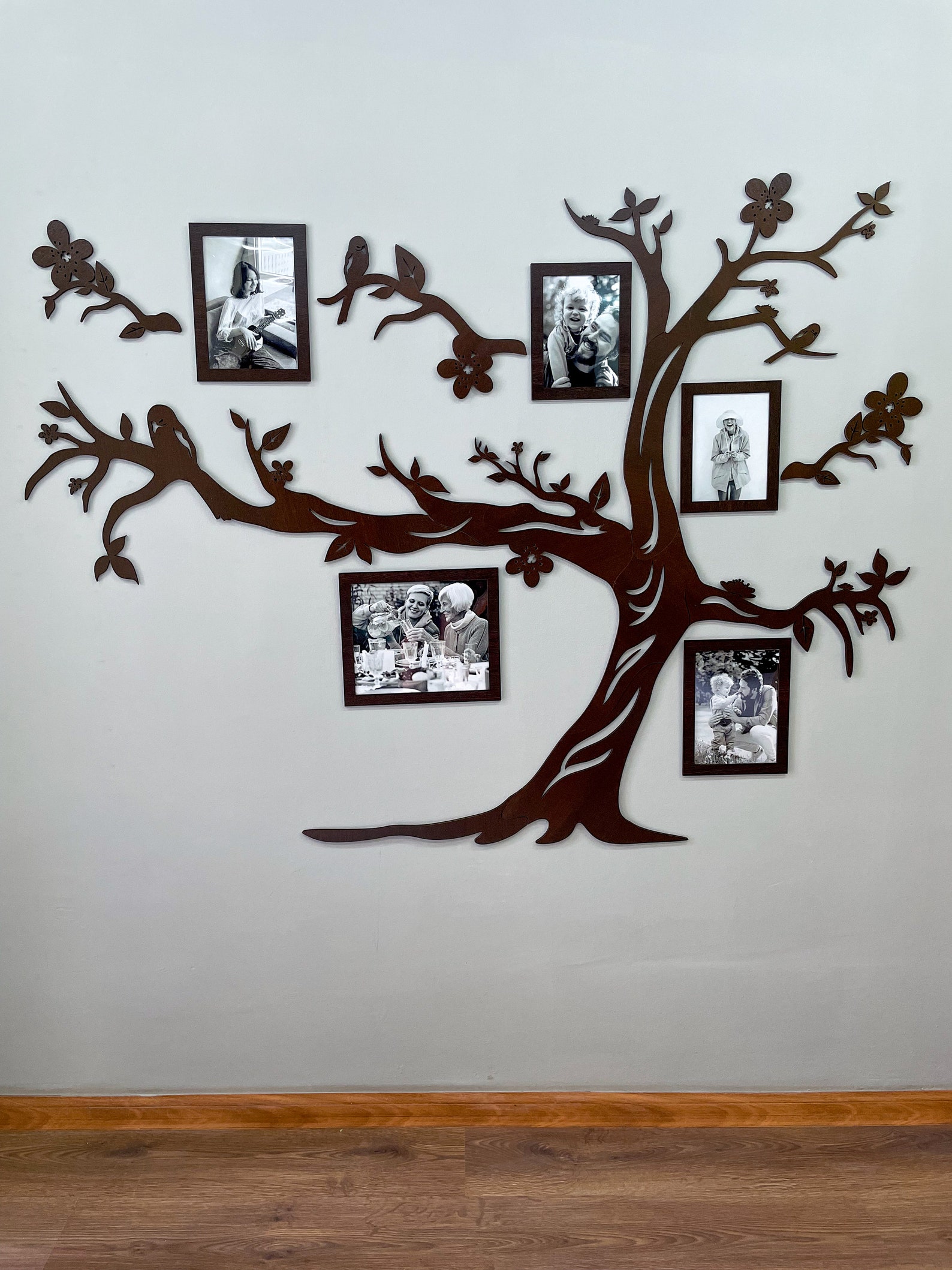 Family Tree Wall Art Decor Family Photos Collage Wooden Tree Etsy