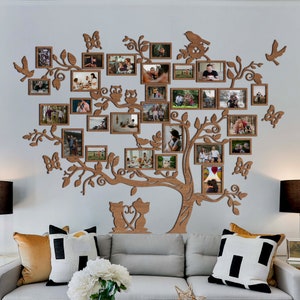 Large Family Tree Photo Collage, Wooden Family Tree Charts, Wooden Photos Frames, Wooden Tree of Life, Anniversary Gift