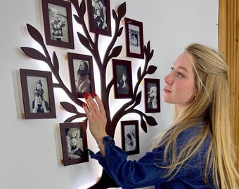 Wood family tree with led, Family tree with lights, Family tree with leaves, Family tree wall art light up, Family Tree Wall Decal