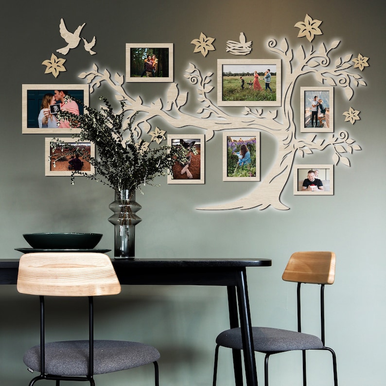 Wooden Family Tree Lighting, Family Tree With Lights, Photo Collage Led ...