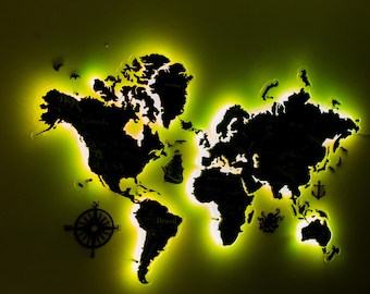 Led world map illuminated, Led world map and flag push pins, Led Backlight Map, 3D Map Of The World With LED Lighting,Led wooden world map