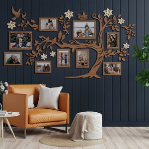 Family Tree Art, Wooden Family Tree With Photo Frames, Large Tree Of Life Wall Sticker, Collage Picture Frames, Grandparents Photo Collage