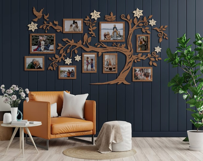 Family Tree Art, Wooden Family Tree With Photo Frames, Large Tree Of Life Wall Sticker, Collage Picture Frames, Grandparents Photo Collage